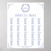 Elegant Floral Wreath Wedding Seating Chart ポスター (正面)
