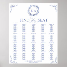 Elegant Floral Wreath Wedding Seating Chart ポスター