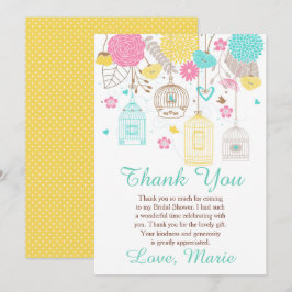 Elegant Floral Yellow and Pink Bridal Shower サンキューカード