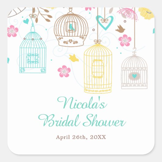 Elegant Floral Yellow and Pink Bridal Shower スクエアシール (正面)