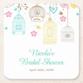 Elegant Floral Yellow and Pink Bridal Shower スクエアペーパーコースター