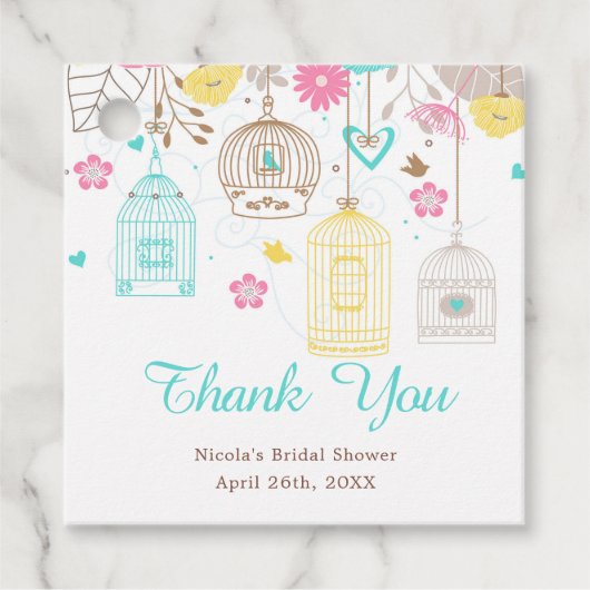Elegant Floral Yellow and Pink Bridal Shower フェイバータグ (正面)