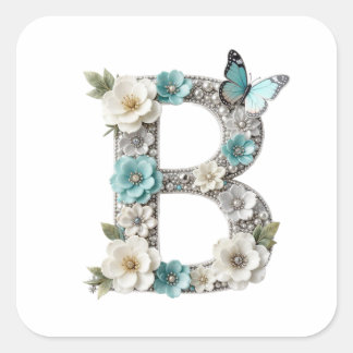Elegant Floral Your Monogram B Paper Stickers スクエアシール