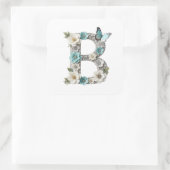 Elegant Floral Your Monogram B Paper Stickers スクエアシール (バッグ)