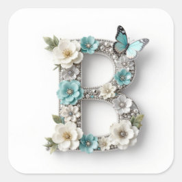 Elegant Floral Your Monogram B Paper Stickers スクエアシール