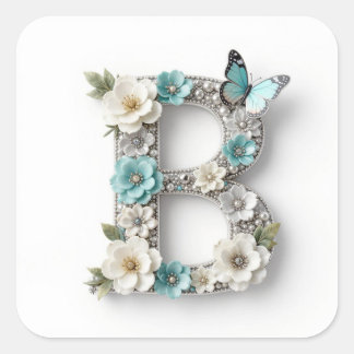 Elegant Floral Your Monogram B Paper Stickers スクエアシール