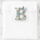 Elegant Floral Your Monogram B Paper Stickers スクエアシール (バッグ)