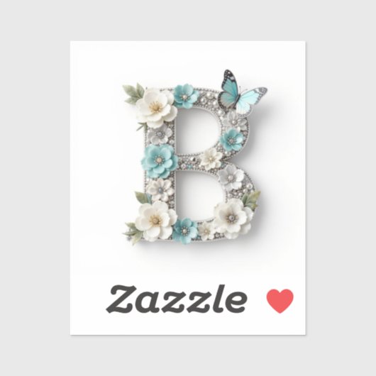 Elegant Floral Your Monogram B Vinyl Stickers シール (シート)