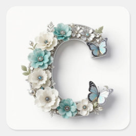 Elegant Floral Your Monogram C Paper Stickers スクエアシール