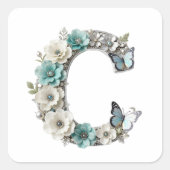 Elegant Floral Your Monogram C Paper Stickers スクエアシール (正面)