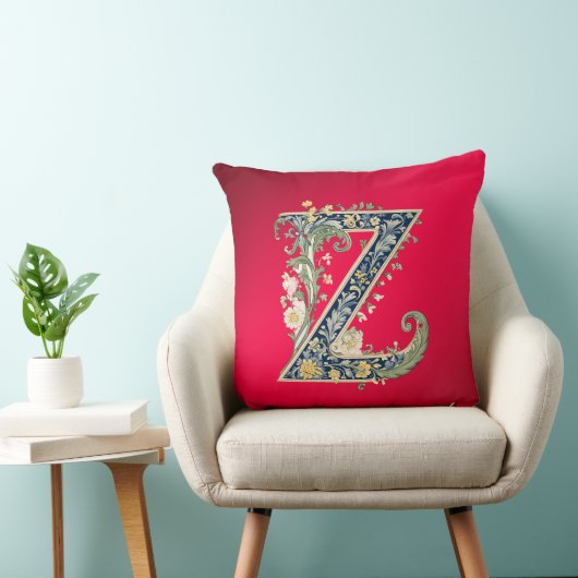 Elegant Floral Z Monogram Throw Pillow クッション (椅子)