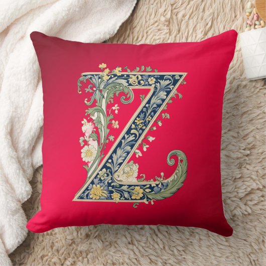 Elegant Floral Z Monogram Throw Pillow クッション (ブランケット)