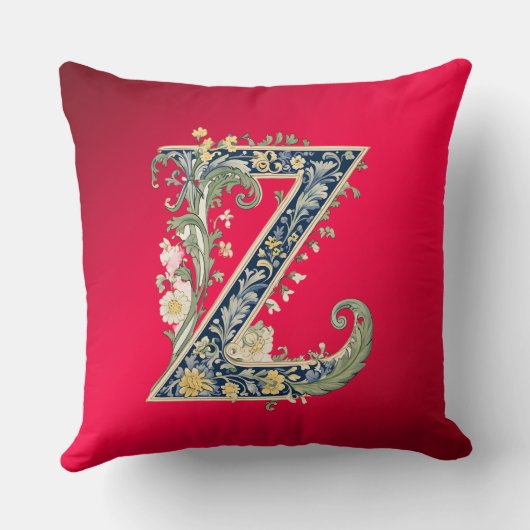 Elegant Floral Z Monogram Throw Pillow クッション (裏面)