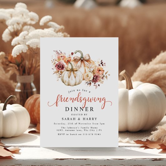Elegant Florals & Pumpkins Friendsgiving Dinner 招待状
