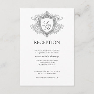 Elegant Flourish Crest Monogram Reception Card エンクロージャーカード