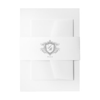 Elegant Flourish Crest Monogram Wedding Invitation 招待状ベリーバンド