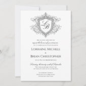 Elegant Flourish Crest Monogram Wedding Invitation 招待状 (正面)