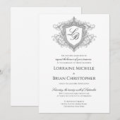 Elegant Flourish Crest Monogram Wedding Invitation 招待状 (正面/裏面)