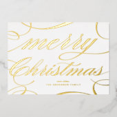 Elegant Flourish Script Merry Christmas 箔シーズンカード (正面)
