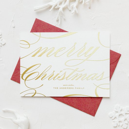 Elegant Flourish Script Merry Christmas 箔シーズンカード
