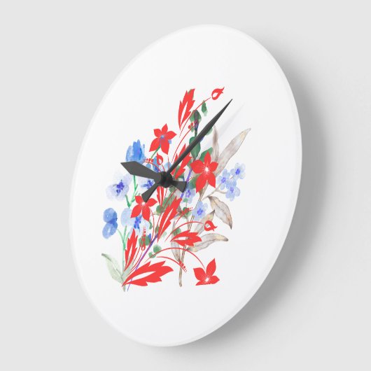 Elegant Flower and Leaves Artwork | Minimal  ラージ壁時計 (傾斜)