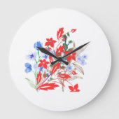 Elegant Flower and Leaves Artwork | Minimal  ラージ壁時計 (正面)