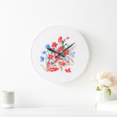 Elegant Flower and Leaves Artwork | Minimal  ラージ壁時計 (ホーム)