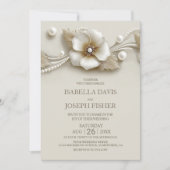 Elegant Flower and Pearls Wedding 招待状 (正面)