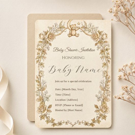 elegant  flower baby shower invitations 招待状