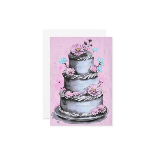 Elegant Flower Cake Birthday Card カード (正面/裏面インサイチュ)