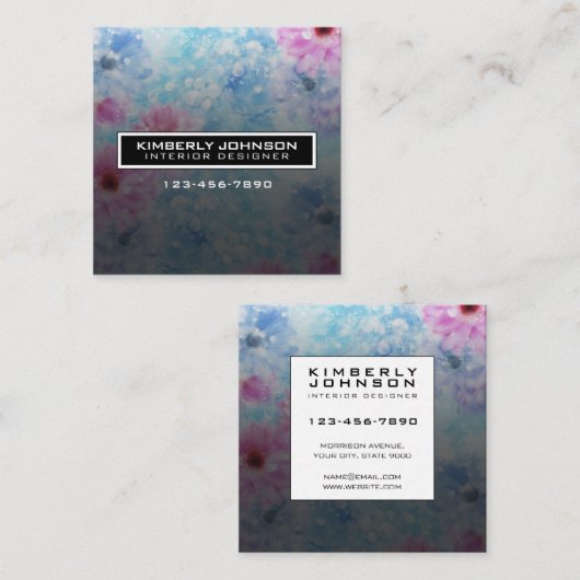 Elegant Flower Design Minimalist Editable Square B スクエア名刺 (正面/裏面)