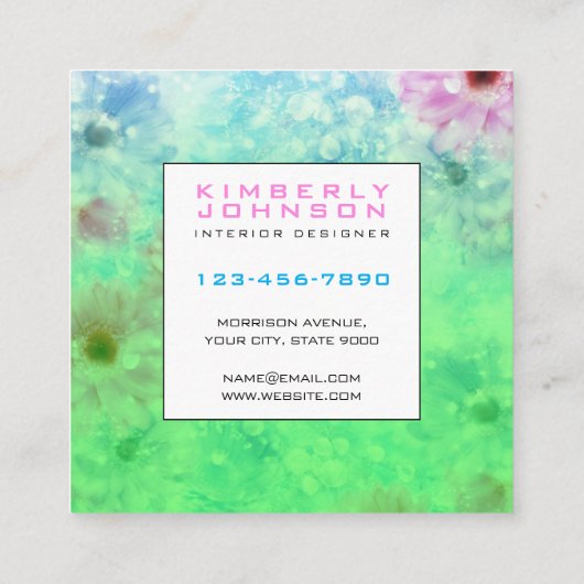 Elegant Flower Design Minimalist Editable Square B スクエア名刺 (裏面)