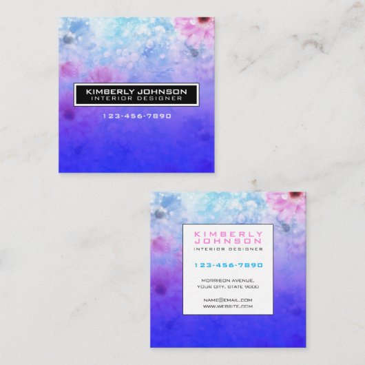 Elegant Flower Design Minimalist Editable Square B スクエア名刺 (正面/裏面)