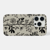 Elegant Flower Garden Reverie Black and Beige iPhoneケース (裏面横)