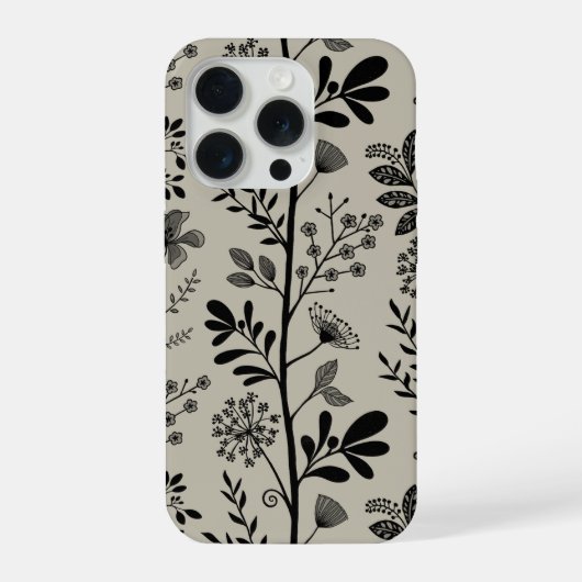 Elegant Flower Garden Reverie Black and Beige iPhoneケース (裏面)