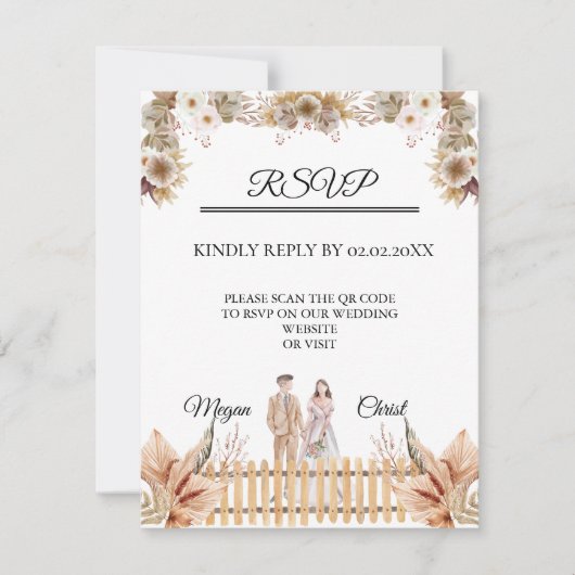 Elegant flower summer wedding 出欠カード (正面)