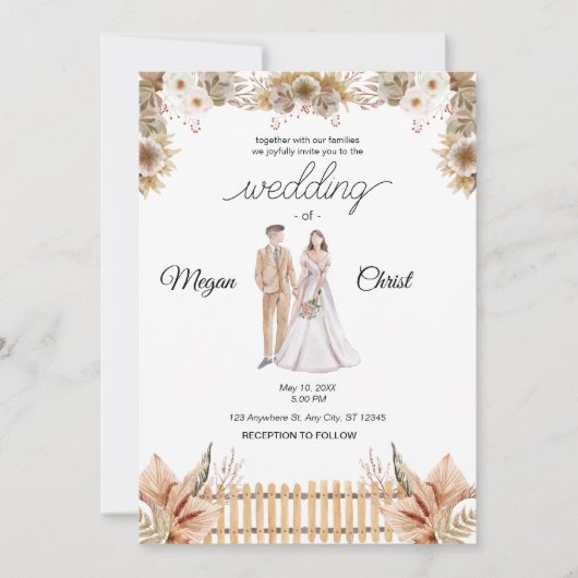 Elegant flower summer wedding 招待状 (正面)