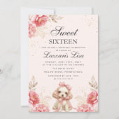 Elegant Flowers Birthday Gold  Sweet Sixteen  招待状 (正面)