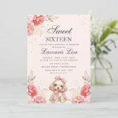 Elegant Flowers Birthday Gold  Sweet Sixteen  招待状 (スタンド正面)