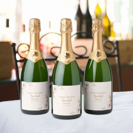 Elegant Flowers Boho Bridal Shower スパークリングワインラベル