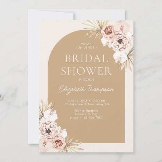 Elegant Flowers Boho Bridal Shower 招待状 (正面)