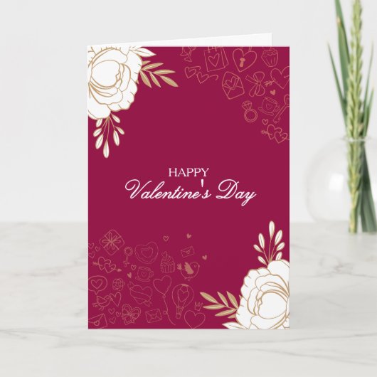 Elegant Flowers & Doodles Valentine's Card カード (正面)