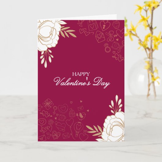 Elegant Flowers & Doodles Valentine's Card カード (黄色い花)