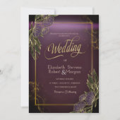 Elegant Flowers Frame Purple Wedding  Invitation 招待状 (正面)
