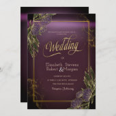 Elegant Flowers Frame Purple Wedding  Invitation 招待状 (正面/裏面)