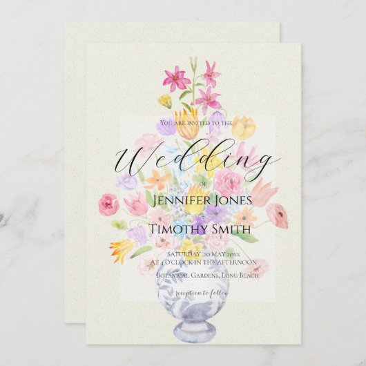 elegant flowers in blue pot  招待状 (正面/裏面)