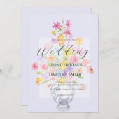 elegant flowers in blue pot purple  招待状 (正面/裏面)