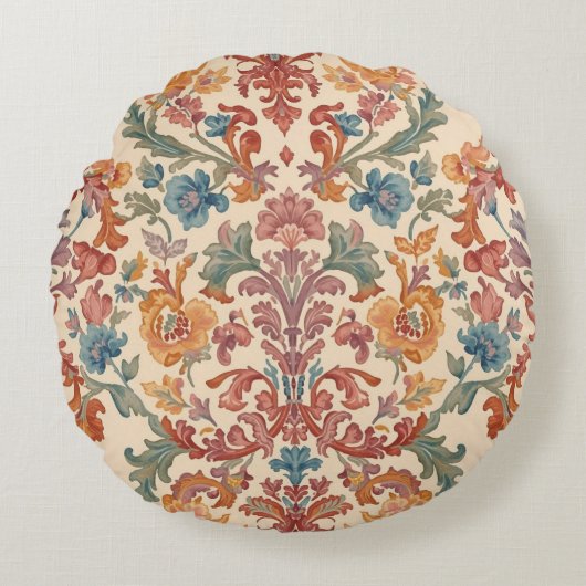 Elegant, Flowers Ornaments,Pink, Peach,Orange Blue ラウンドクッション (正面)