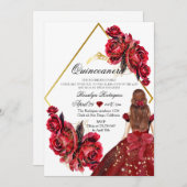 Elegant Flowers Rose Gold Quinveanera 招待状 (正面/裏面)