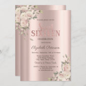 Elegant Flowers Rose Gold Sweet 16 Birthday 招待状 (正面/裏面)